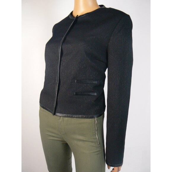 Magaschoni Black Jacquard Faux Leather Snap Front Jacket Blazer 12 NEW M397 - Picture 4 of 6